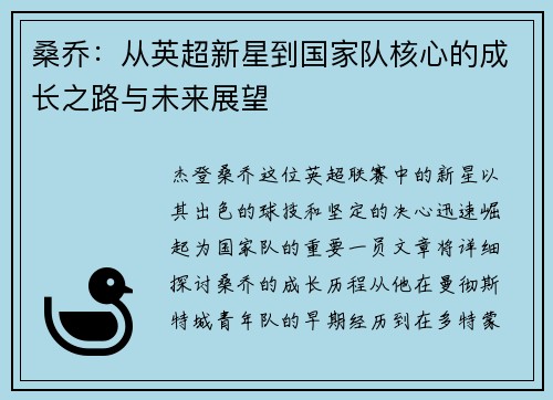 桑乔：从英超新星到国家队核心的成长之路与未来展望